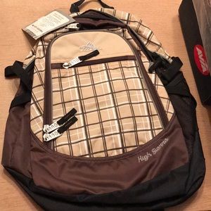 NWT High Sierra backpack - brown with tan plaid